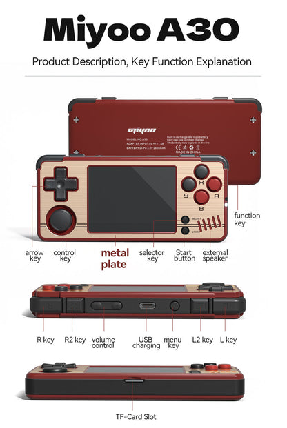 Miyoo A30 Handheld Game Console 2.8 Inch Screen Video Game Console Portable Handheld Gaming Player