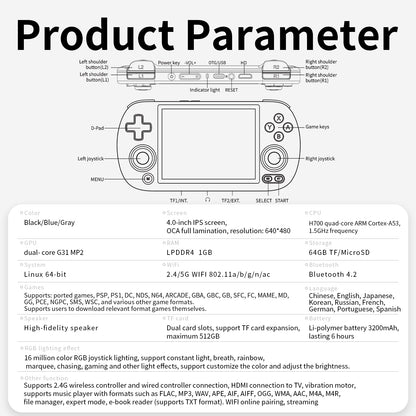 RG40XX H Handheld Game Console 4'' Screen Linux System Joystick RGB Lighting Effect RG40XXH Video Player