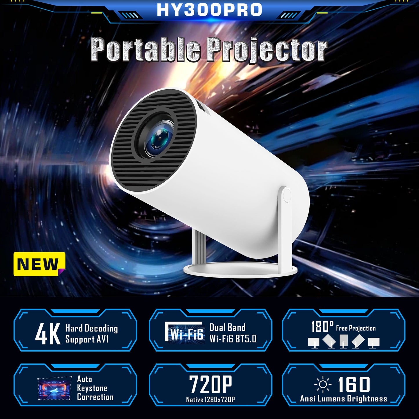 New HY300 Pro Portable Projector 4k Smart outdoor Android 11 1080P Mini 4K Projector