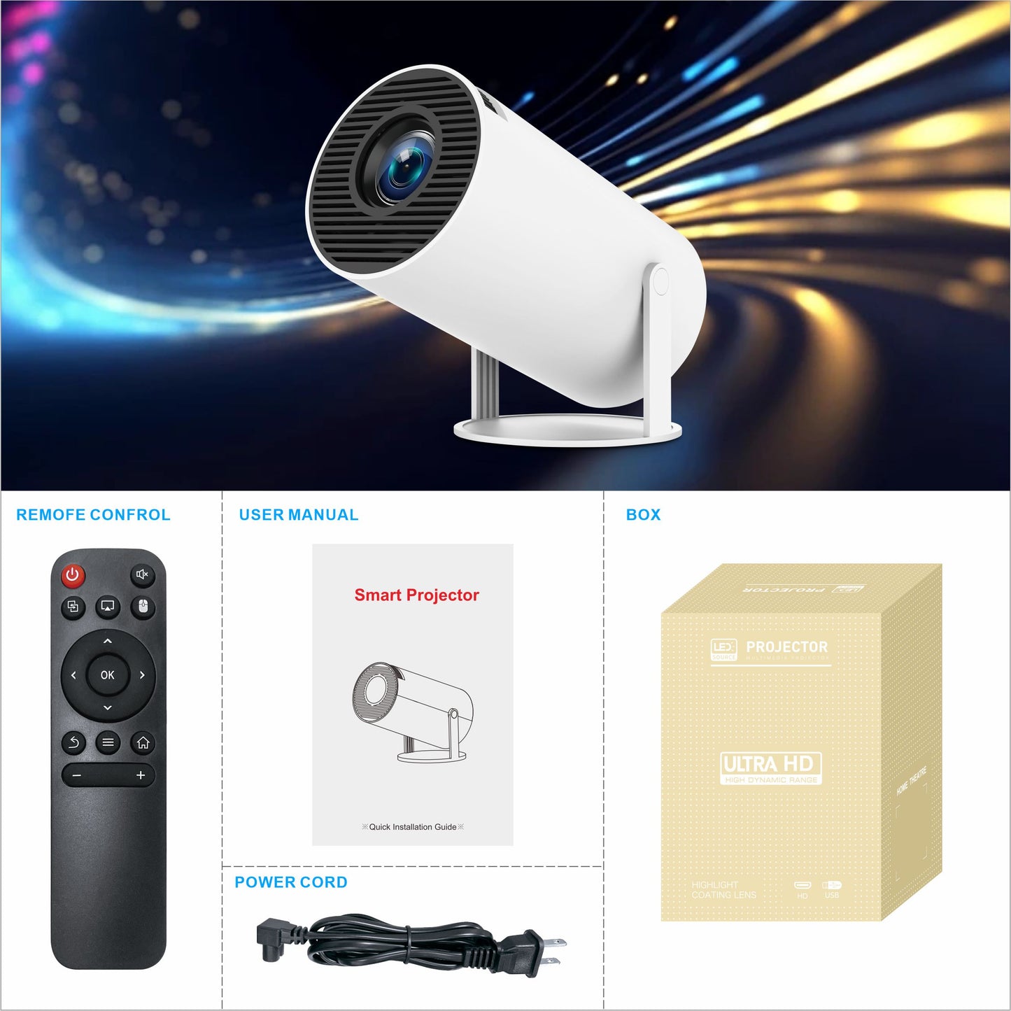 New HY300 Pro Portable Projector 4k Smart outdoor Android 11 1080P Mini 4K Projector