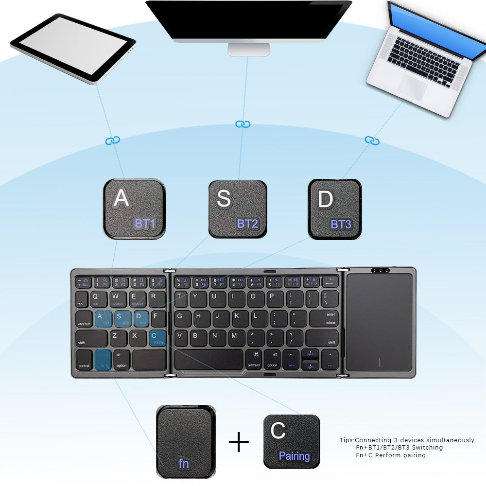 Clavier Bluetooth pliable avec pavé tactile, clavier pliable de poche Ultra mince, Rechargeable, pleine taille, pour tablette Android Windows iOS